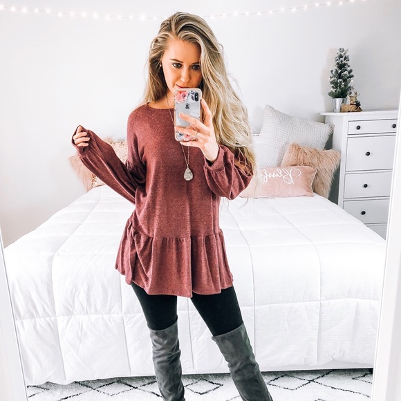 ARIA Softest Mauve Ruffle Sweater Tunic - Picture 2 of 7